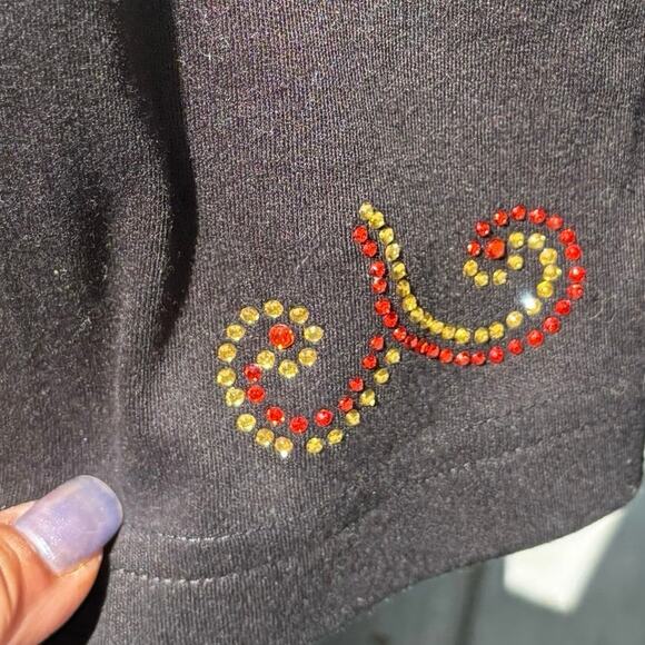 Bling Bling Artwear Rhinestone Black 3/4 Sleeve Shirt M Turkey Thanksgiving Fun - Picture 10 of 11